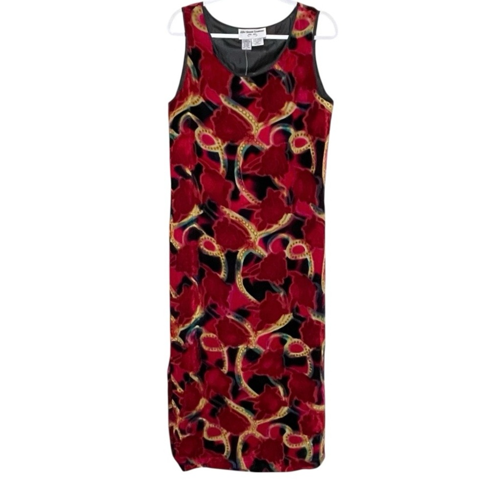 Aliki Yamani Creations Silk Maxi Dress Red Velvet Burnout Whimsigoth Prom Size S